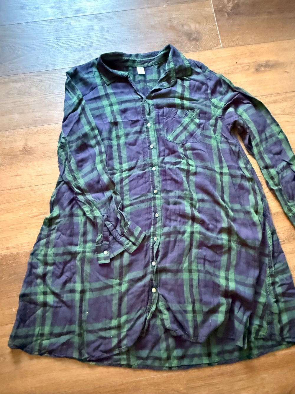 Old Navy Women’s Shirt Dress Green & Navy Plaid Button-Up Size L